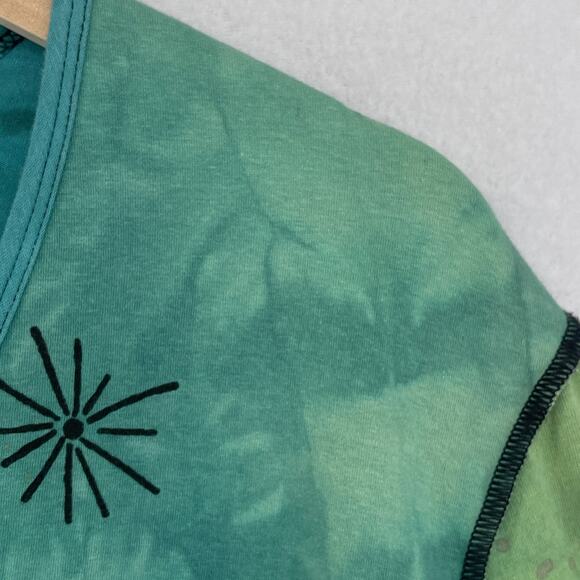 BREAD Top Womens L 3/4 Sleeve Patchwork Lagenlook Tie Dye Asymmetric Green - Picture 9 of 16